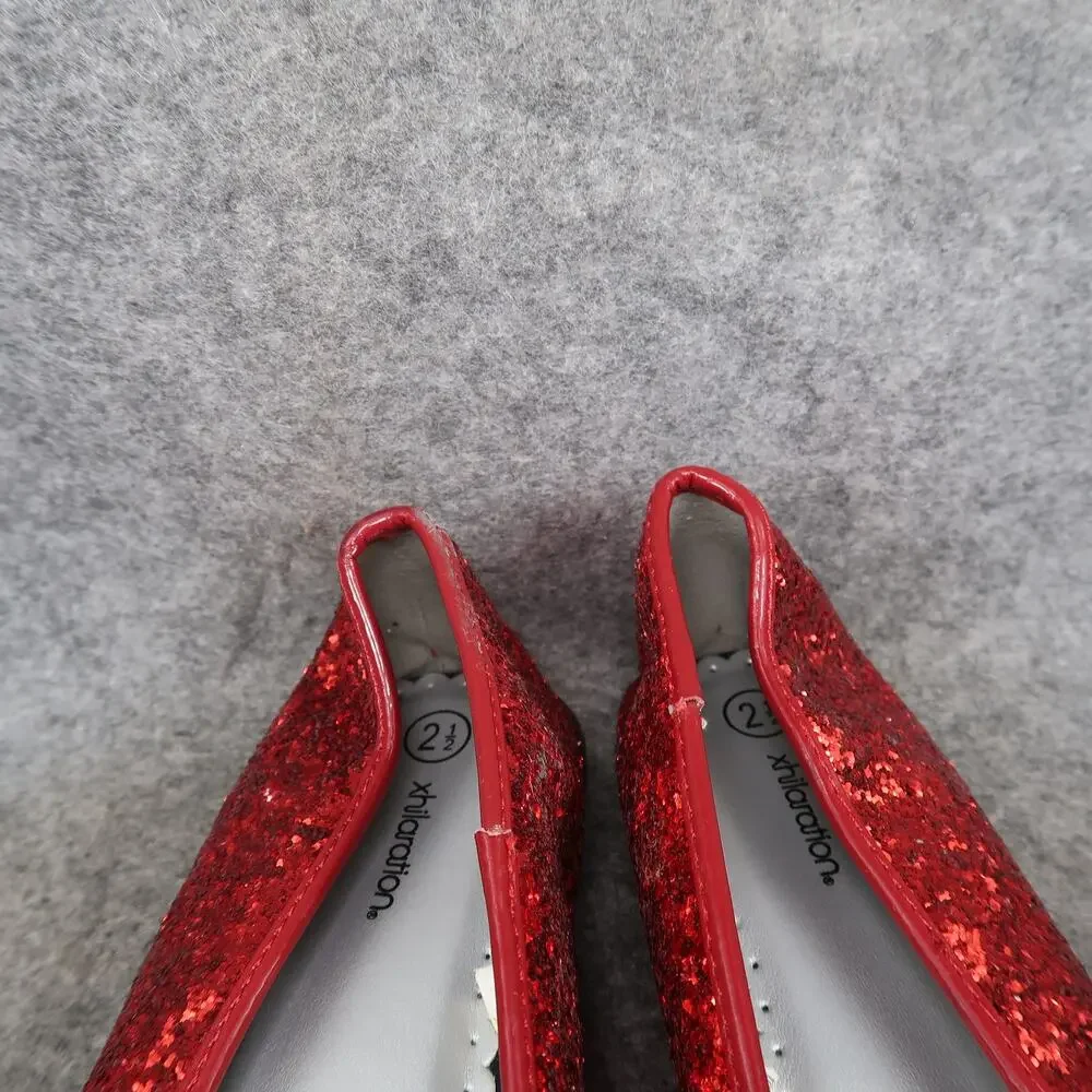 Xhilaration Shoes Kids Girls 2.5 Ballet Flats Red Glitter Bow Slip On Round Toe